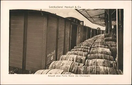Ansichtskarte Biebrich-Wiesbaden Sektkellerei Henkell ankunft der Weine 1927