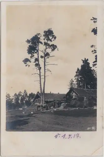 Feldpost Holzhaus mit Strohdach Waldrand 1917 Landwehr Infanterie-Regiment 24