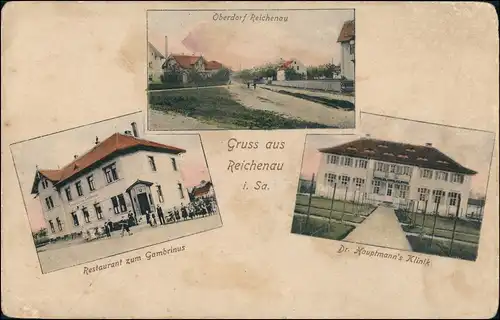 Reichenau Sachsen Bogatynia 3 Bild: Oberdorf, Klinik, Restaurant Gambrinus 1909