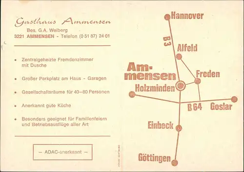 Ammensen Reklame Werbekarte Gasthaus Ammensen, Innenansichten & Außen 1970