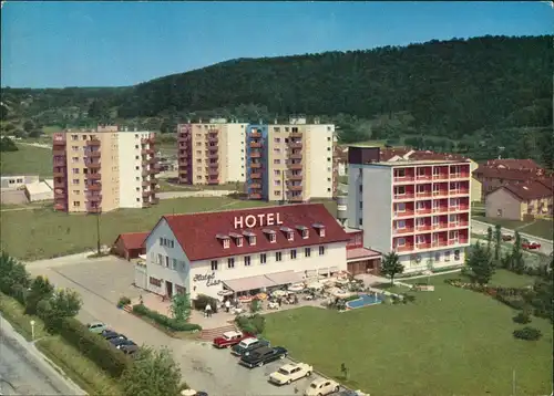 Leonberg HOTEL EISS aus der Vogelschau, Auto Parkplatz, Autos 1960