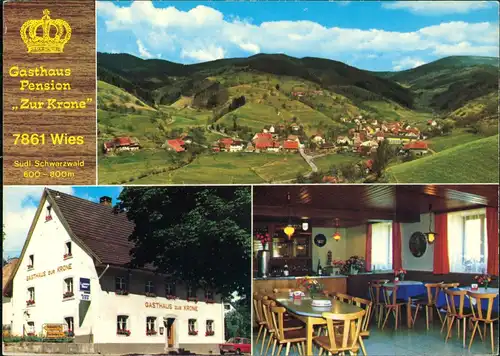 Wies (Schwarzwald) Mehrbild-AK mit Gasthof Pension Krone 1970/1975