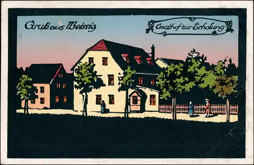 Weißig-Freital Gasthof zur Erholung b. Deuben Künstlerkarte 1915