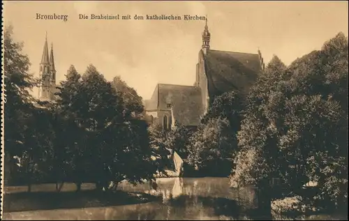 Postcard Bromberg Bydgoszcz Braheinsel kat. Kirche 1915