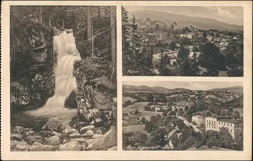 Postcard Giersdorf Podgórzyn 3 Bild Wasserfall, Stadt 1925