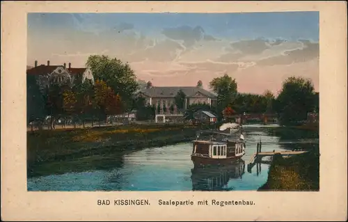 Ansichtskarte Bad Kissingen Saalepartie mit Regentenbau Schiff 1924
