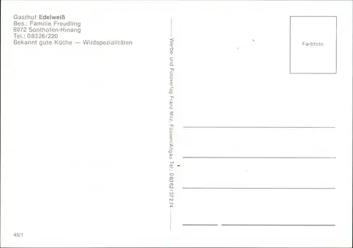 Hinang-Sonthofen Gasthof Edelweiß Bes.: Freudling Sonthofen-Hinang 1980