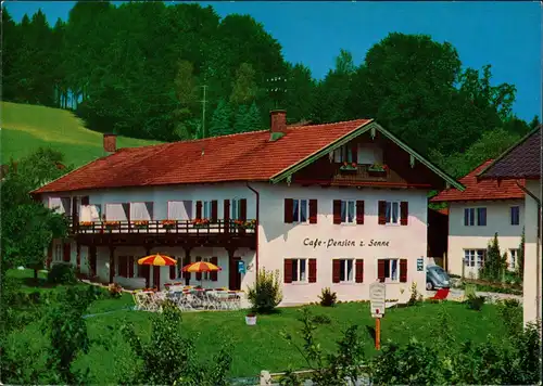 Ansichtskarte Prien CAFE-PENSION ZUR SONNE Ansicht mit Garten 1962