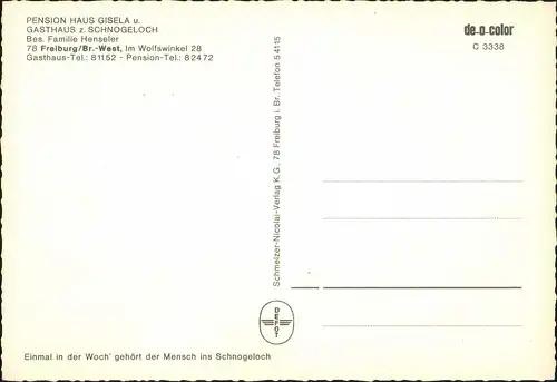 Freiburg im Breisgau PENSION HAUS GISELA. GASTHAUS z.  Wolfswinkel 28 1970