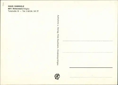 Hinterstein / Allgäu Unterkunft Haus GABRIELE Talstrasse, Allgäu 1970