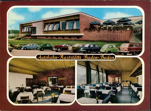 Baden-Baden Autos a.d. Autobahn Raststätte Rasthaus Innen & Außenansicht 1965