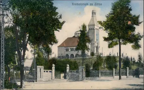 Ansichtskarte Zittau Krematorium - Straßenpartie Eingang 1910