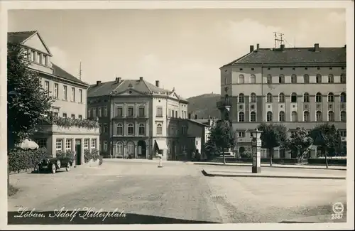 Ansichtskarte Löbau Platz, Auto - Löbauer Berg 1934
