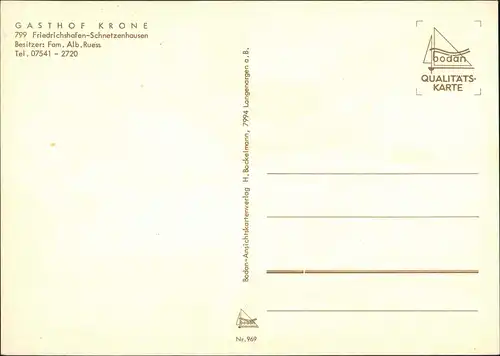 Ansichtskarte Friedrichshafen Gasthof KRONE Ortsteil Schnetzenhausen 1965