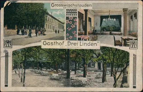 Ansichtskarte Wischstauden-Groitzsch 3 Bild: Gasthof Drei Linden 1911