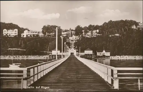 Ansichtskarte Sellin Sebrücke, Villen - Strandhalle 1926