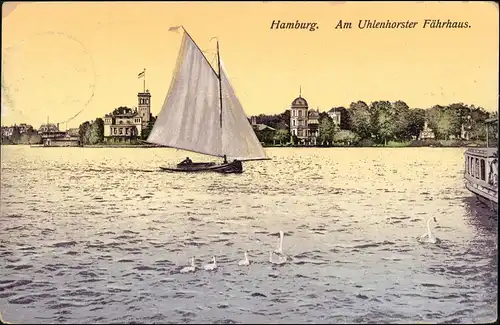 Ansichtskarte Uhlenhorst-Hamburg Uhlenhorster Fährhaus - Segelboot 1912