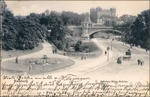 Ansichtskarte St. Pauli-Hamburg Kersten-Miles-Brücke, Straße 1904