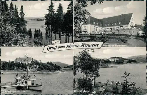 Meschede Hennesee Ansichten ua. Rasthaus, See, Rundfahrten-Boot 1964