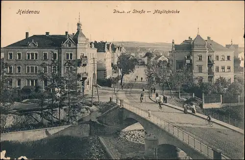Ansichtskarte Heidenau (Sachsen) Dresdener Straße - Müglitzbrücke 1914