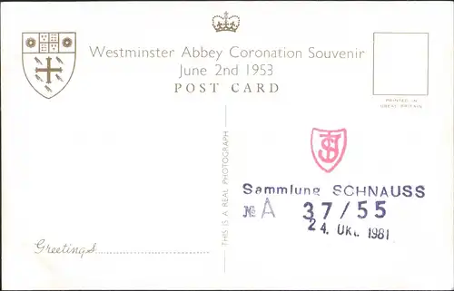 Postcard London Westminster Abbey The Coronation Chair 1953