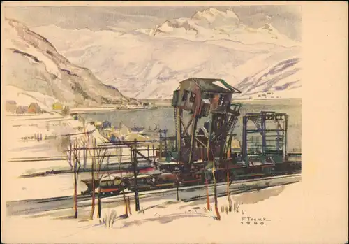 Ansichtskarte  WK2 Militaria Künstlerkarte Norge Norway Bahnhof 1940