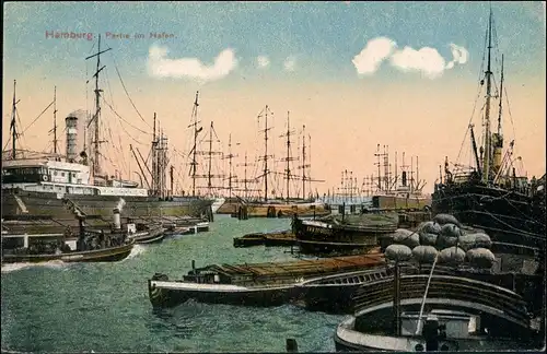 Ansichtskarte Hamburg Hafen, Dampfer Segelboote 1914