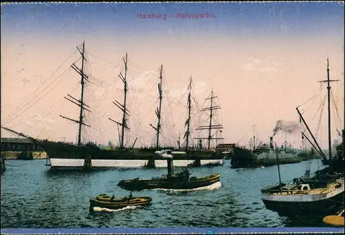 Ansichtskarte Hamburg Hafen, Mehrmaster, Dampfer 1916