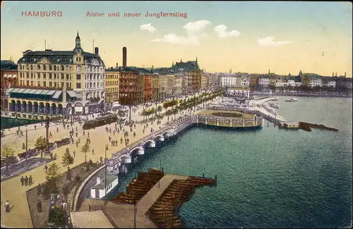 Ansichtskarte Hamburg neuer Jungfernstieg Alster 1913