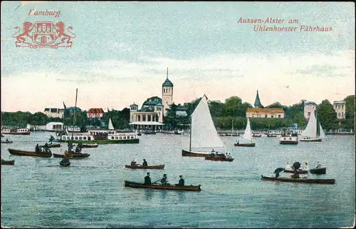 Ansichtskarte Uhlenhorst-Hamburg Uhlenhorster Fährhaus, Ruderer Heraldik 1913