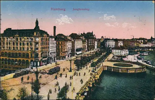 Ansichtskarte Hamburg Jungfernstieg - Straßenbahn 1919