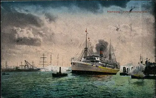 Ansichtskarte Hamburg Stimmungsbild Dampfer Hafen 1909