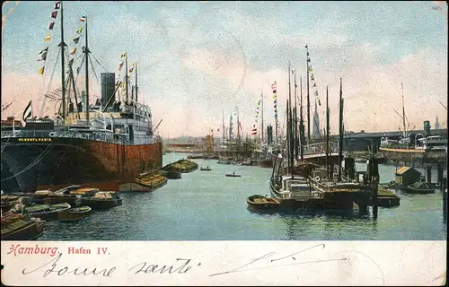 Ansichtskarte Hamburg Hafen IV Dampfer 1904