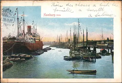 Ansichtskarte Hamburg Hafen Dampfer - Stadt 1903