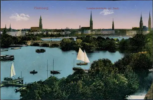 Ansichtskarte Hamburg Lombardsbrücke mit Stadt 1913
