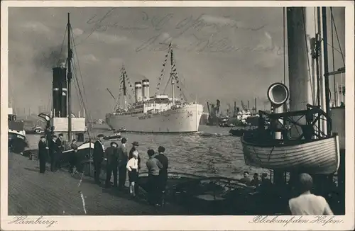 Ansichtskarte Hamburg Quai - Hafen - ankunft Dampfer 1933