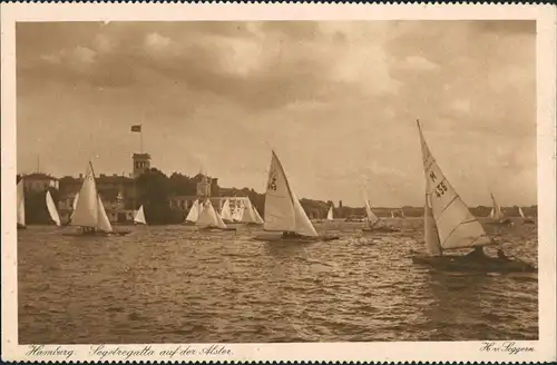 Ansichtskarte Hamburg Segelregatta auf der Alster 1928