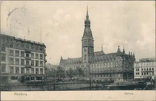 Ansichtskarte Hamburg Partie am neuen Rathaus 1909