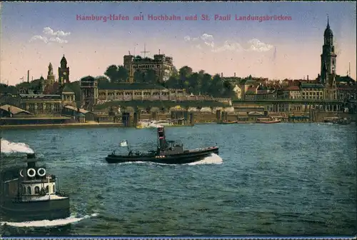 Ansichtskarte Hamburg Hafen mit Hochbahn 1914