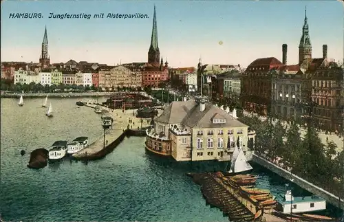 Ansichtskarte Hamburg Jungfernstieg und Alsterpavillon 1914