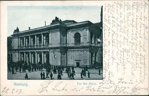 Ansichtskarte Hamburg Börse - belebter Vorplatz 1907