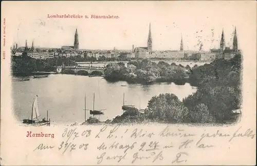 Ansichtskarte Hamburg Lombardsbrücke u. Binnenalster 1903