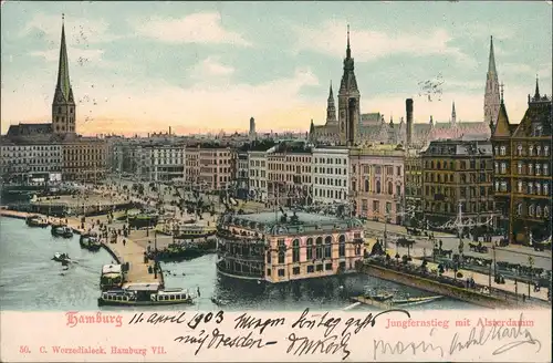 Ansichtskarte Hamburg Jungfernstieg, Stadt - Fähre 1903