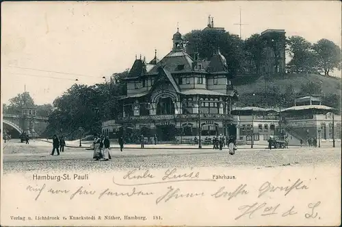Ansichtskarte St. Pauli-Hamburg Fährhaus St. Pauli - Straße belebt 1902