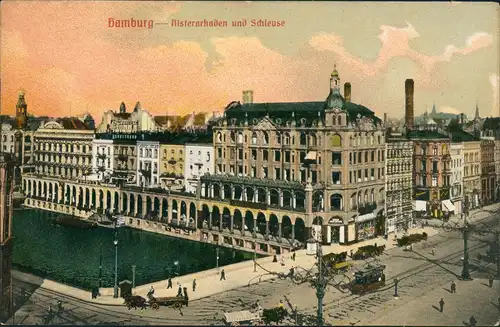 Ansichtskarte Hamburg Alsterarkaden und Schleuse 1914