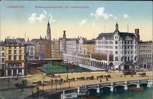 Ansichtskarte Hamburg Alsterarkaden, Reesendammbrücke 1914