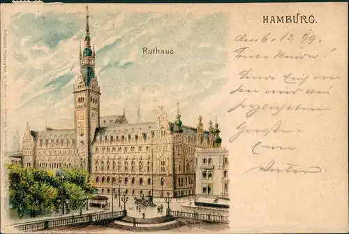 Ansichtskarte Hamburg Rathaus - Künstlerkarte 1899