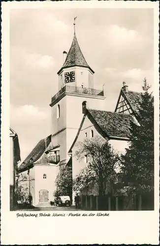 Ansichtskarte Gräfenberg Strassen Partie a.d. Kirche, altes Auto 1955