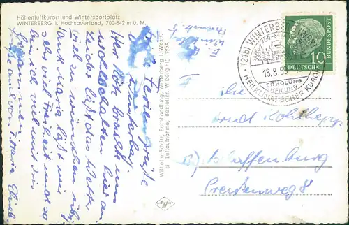 Winterberg Luftbild Überflugkarte mit Sportplatz Luftaufnahme 1959