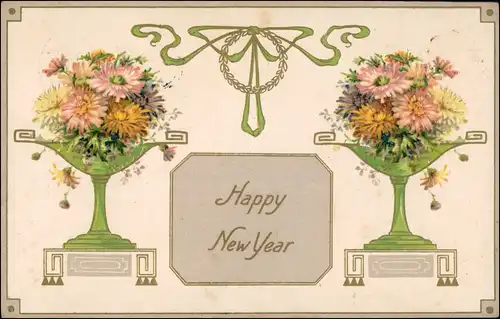 Ansichtskarte  Jugenstil Happy New Year Neujahr/Sylvester 1911 Goldrand